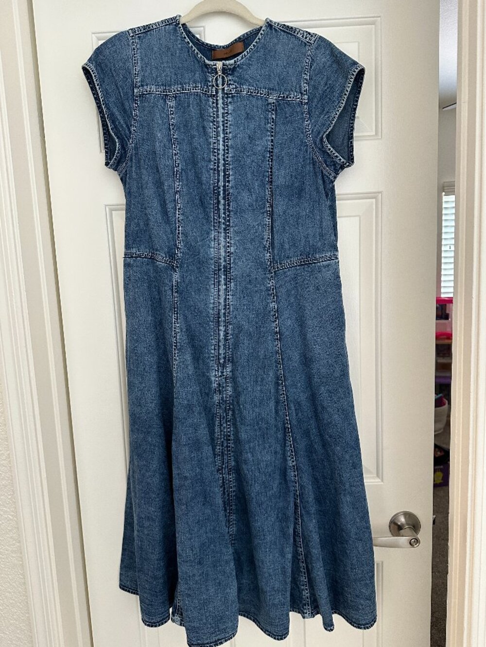eShakti acid-wash denim midi dress